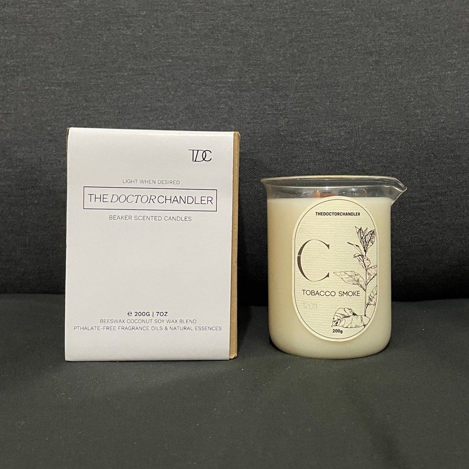 The Doctor Chandler TDC Beaker Scented Candle Carbon Tobacco Smoke on