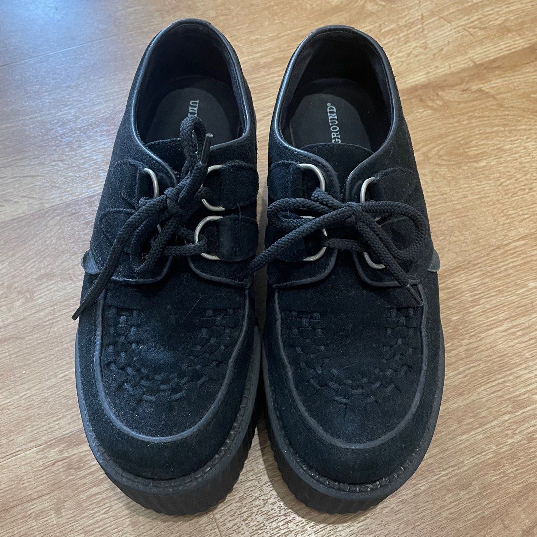 USED Underground Triple Sole Creepers Black Suede UK7 Women s Fashion Footwear Wedges on Carousell