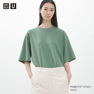 UNIQLO Airism mineral mint pistachio green crew neck drop shoulder oversized boxy shirt blouse top (from Php990)
