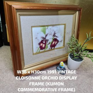 W36 x H30cm 1991 VINTAGE CLOISONNE ORCHID DISPLAY FRAME (KUMON COMMEMORATIVE FRAME)
