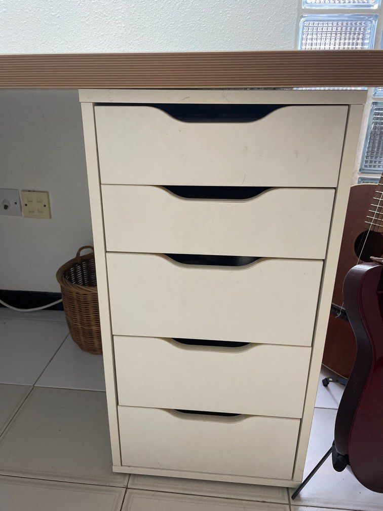 White desk + drawers, Furniture & Home Living, Furniture, Tables & Sets
