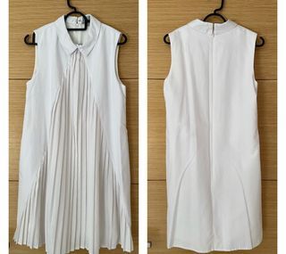White Pleated Sleeveless Dress