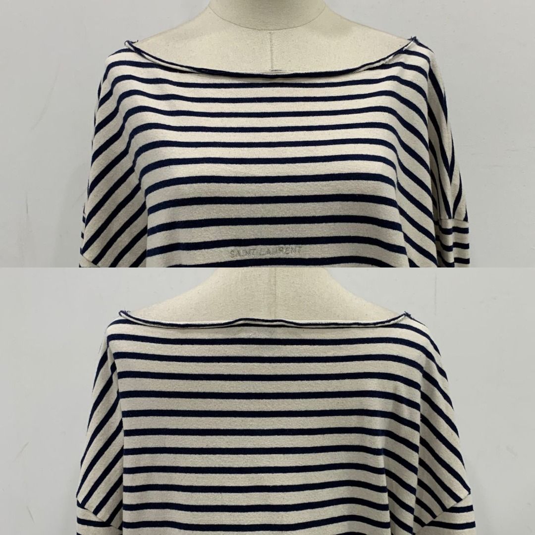 YVES SAINT LAURENT WHITE AND BLUE STRIPED BORDER T SHIRT 237020657 WE