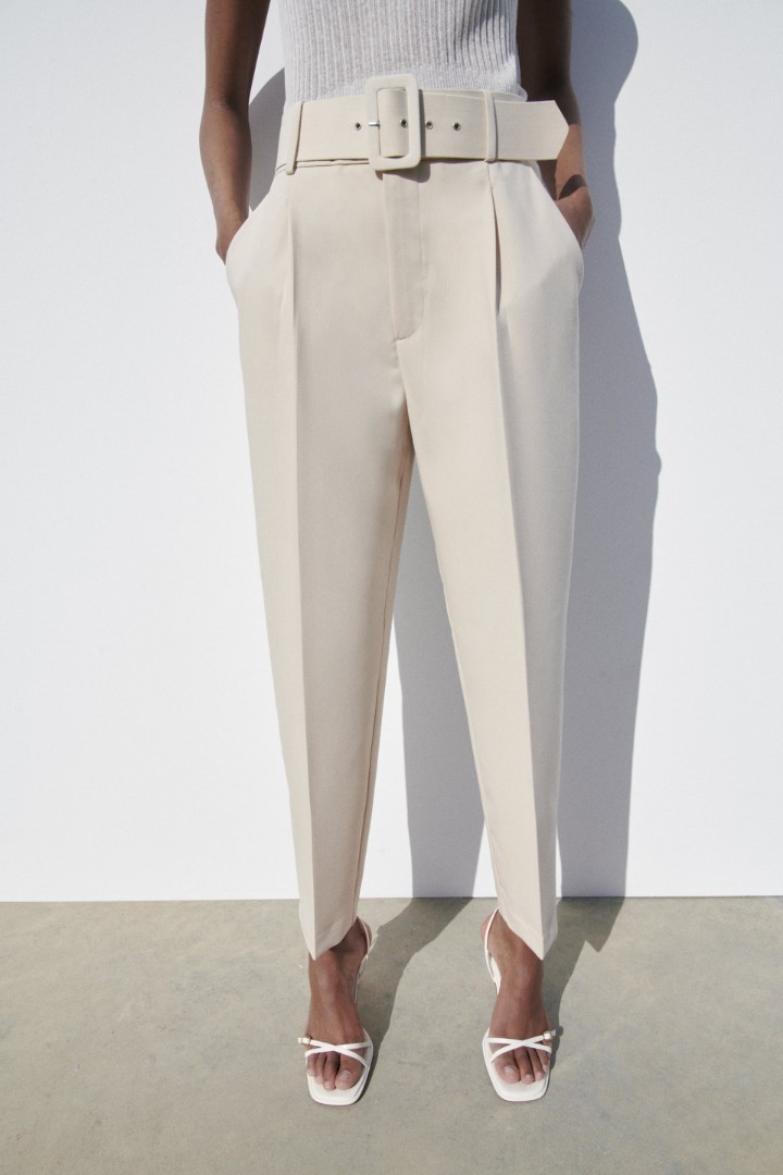 Zara PANTS WITH FABRIC-COVERED BELT