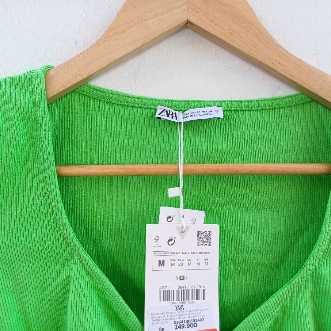 ZARA WOMAN RIBBED GATHERED TOP HIJAU BARU ASLI ORIGINAL