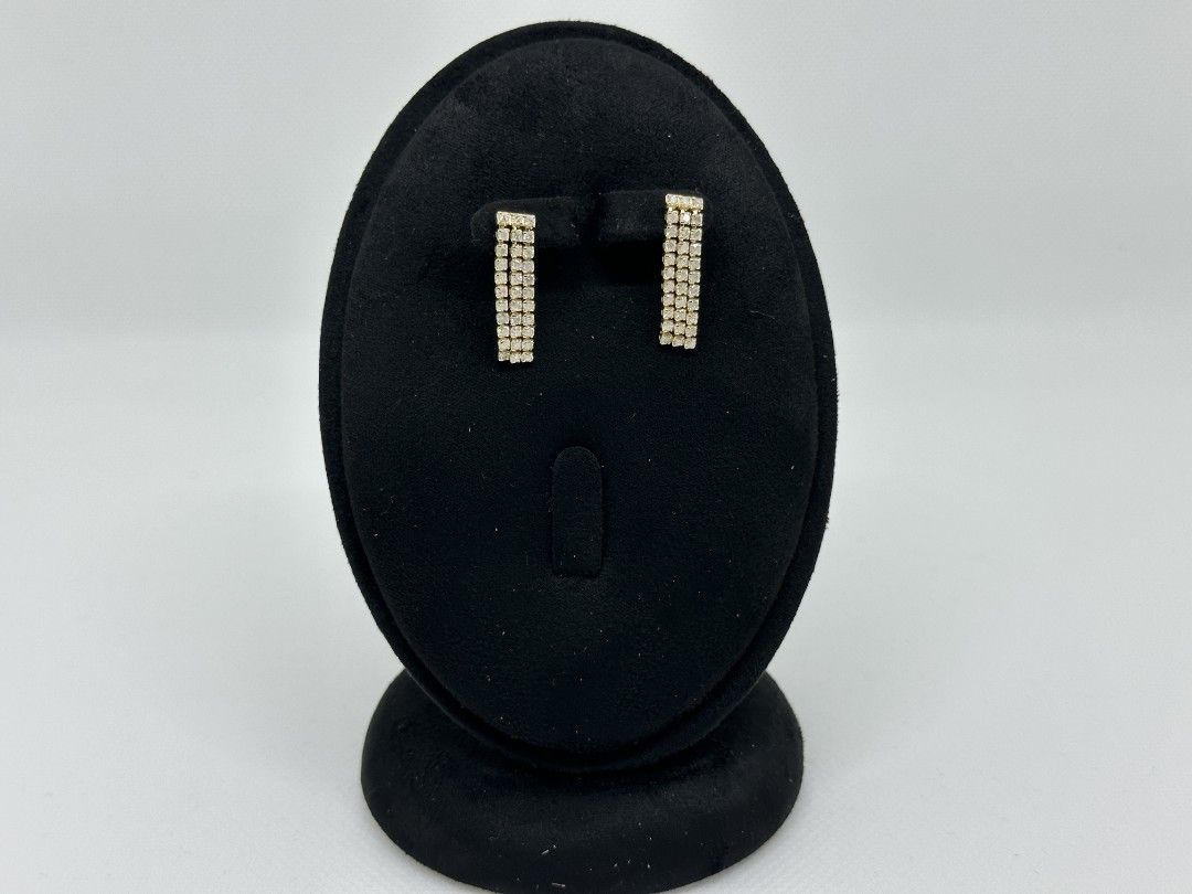 1ct Natural Diamonds EG Color 18k Yellow Gold Triple Tennis Earrings