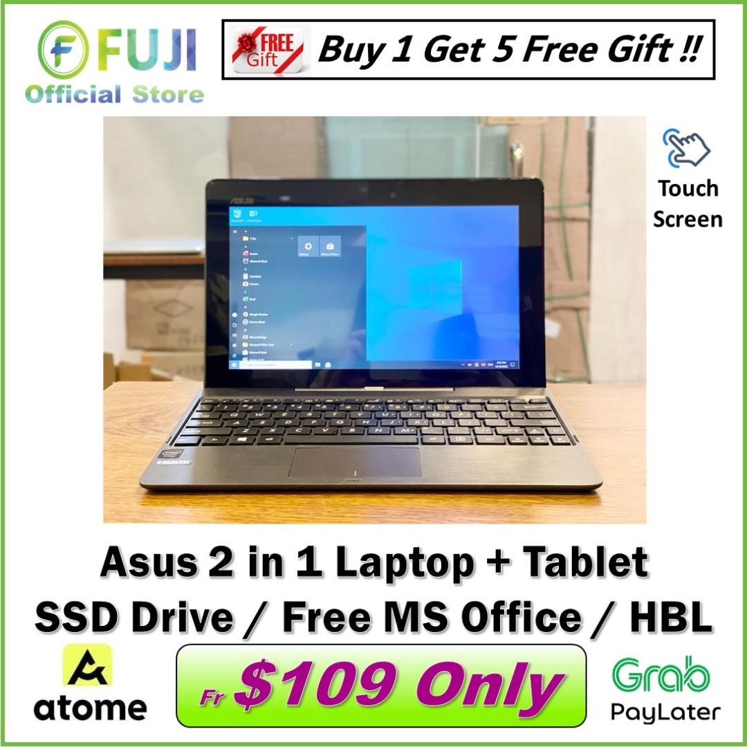 Asus 2 in 1 Laptop Touch Screen SSD Drive Free MS Office