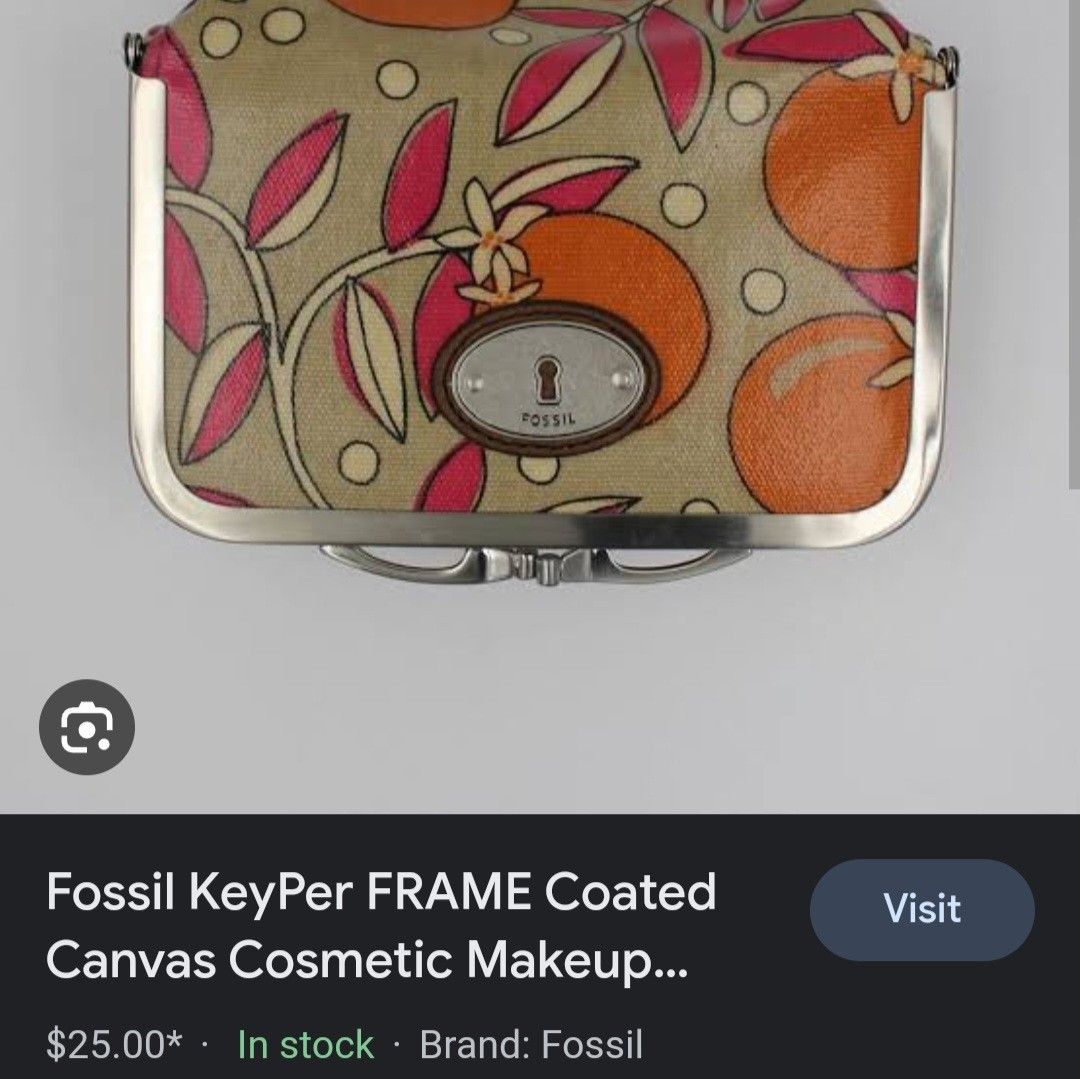 Authentic Fossil Keyper Makeup Kiss Lock Makeup Vintage Red Floral Yellow Polka Purse Pouch