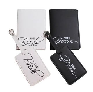 Bride and Groom Leather Passport Holders and Luggage Tags Set Couple Travel Organizer Wedding Gift