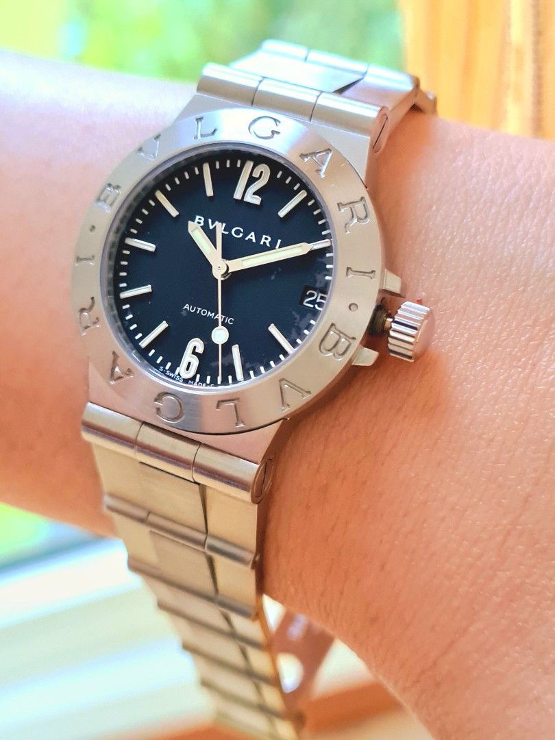 Bvlgari Diagono Black Dial Date Steel Automatic Ladies 30mm