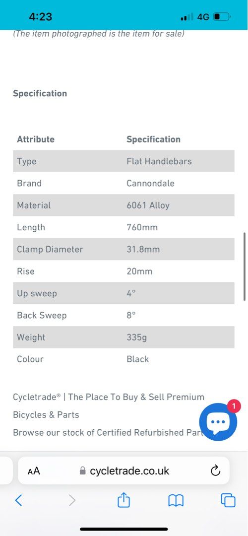 cannondale c3 handlebar specs