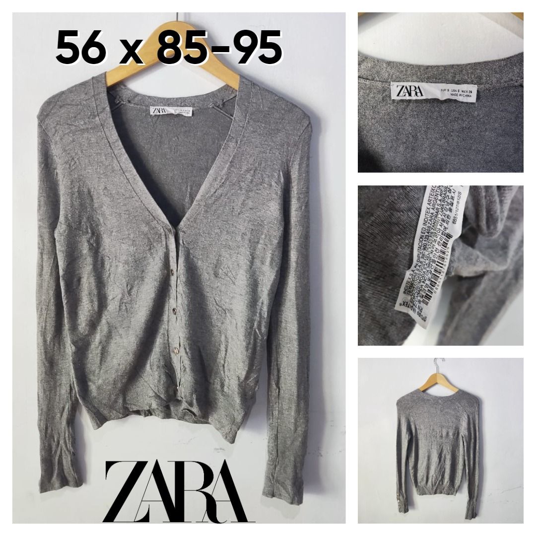 Cardigan ZARA V Neck Crop Abu Size S With Gold Button Sweater Atasan Cardi  Outer Knit