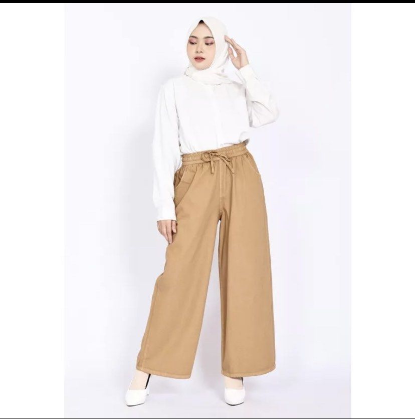 Celana Kulot Denim Pinggang Karet Black Snow Brown Big Size Jumbo