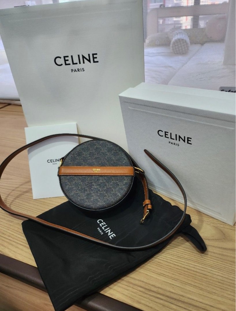 Celine round purse on strap store in triomphe canvas and lambskin