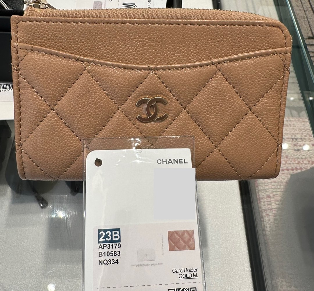 Chanel Beige Caviar 'CC' Zip Around Wallet Q6A2TK0FIB000