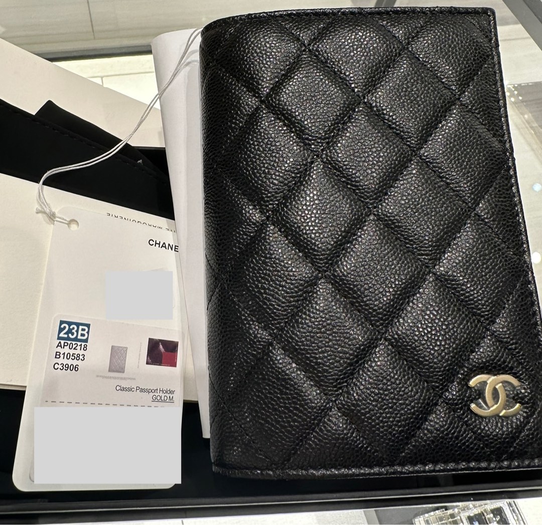 Chanel Black Caviar Passport Holder with Pale GHW, Luxury, Bags & Wallets  on Carousell