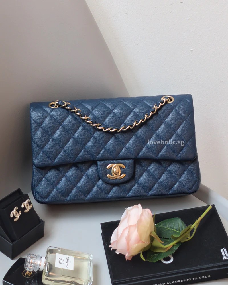 Chanel classic navy blue caviar cheap