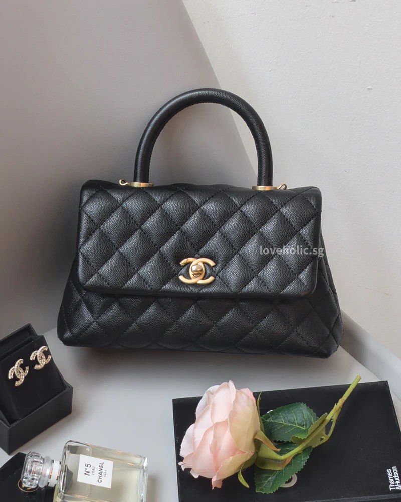 Chanel Mini Coco Handle 17B Black Quilted Caviar with Real