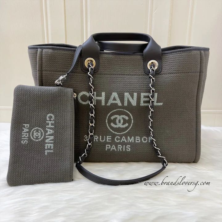 CHANEL, Bags, Auth Chanel Deauville Tote Grey Large Shopping Bag 222 22c