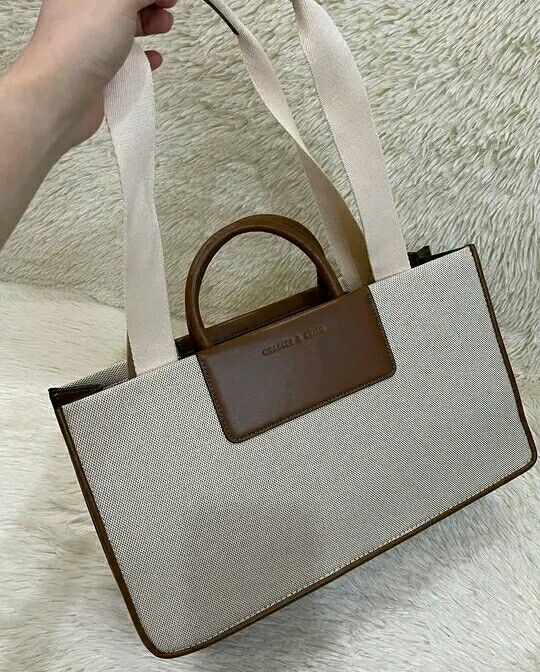 Charles & Keith Astra Canvas Tote Bag in Natural