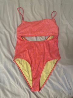 Cotton On One Piece. Bright pink high-rise swimsuit