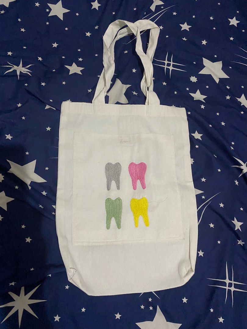 Dentistry Tote Bag Medium (Category: Tote Bags) located in Manila. Submitted by gerpf (Listing ID 1244611574, Image 2). Description: Canvas Tote Bag with embroidered dental patterns.