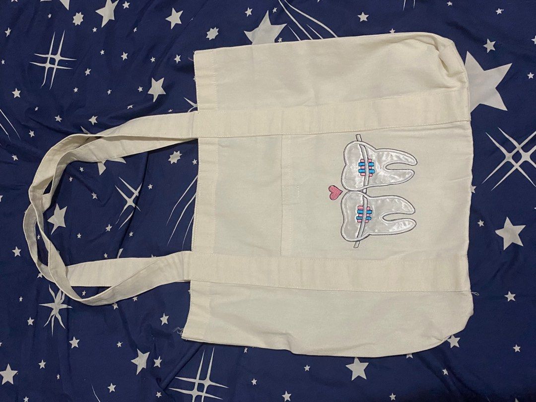 Dentistry Tote Bags Large (Category: Tote Bags) located in Manila. Submitted by gerpf (Listing ID 1244611238, Image 1). Description: Large canvas tote bag with embroidered dental patterns.