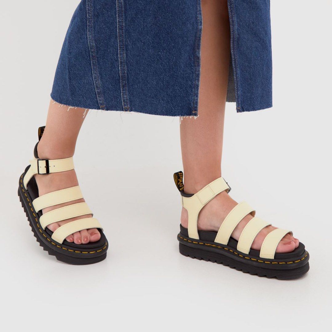 dr martens pastel yellow blair strappy sandals Women s Fashion Footwear Sandals on Carousell