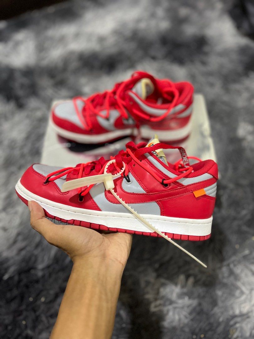 Nike dunk low off white university red release date hot sale