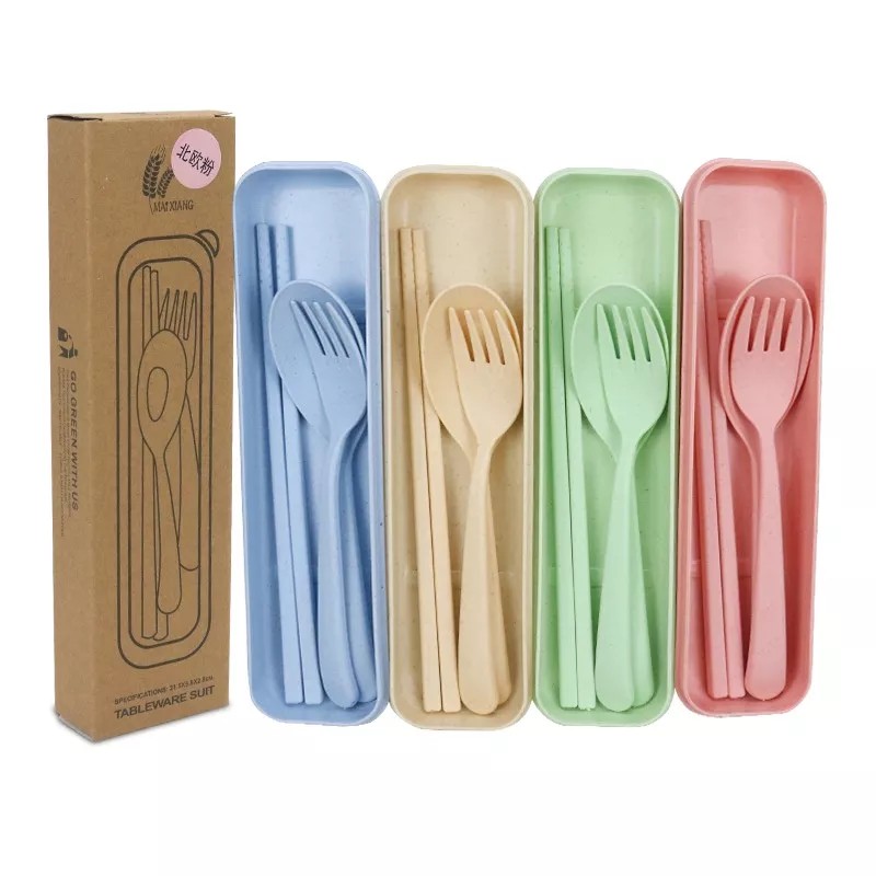 Eco Friendly Cream Wheat Travel Cutlery Set 