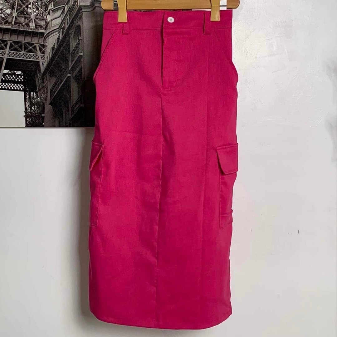 Fuchsia Pink Maxi Cargo Skirt Long Skirt on Carousell