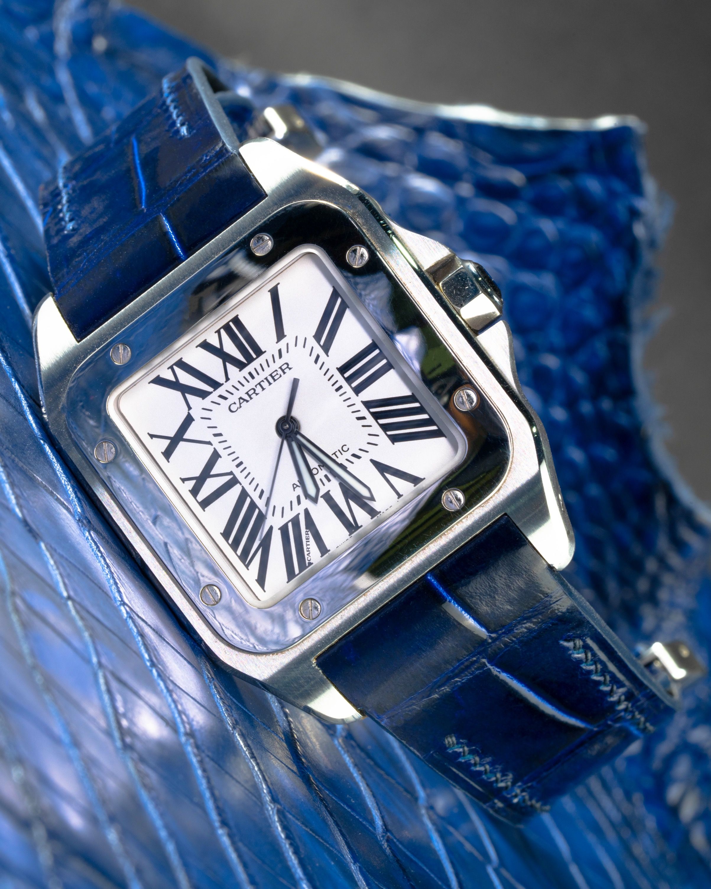 Cartier santos 100 blue strap online