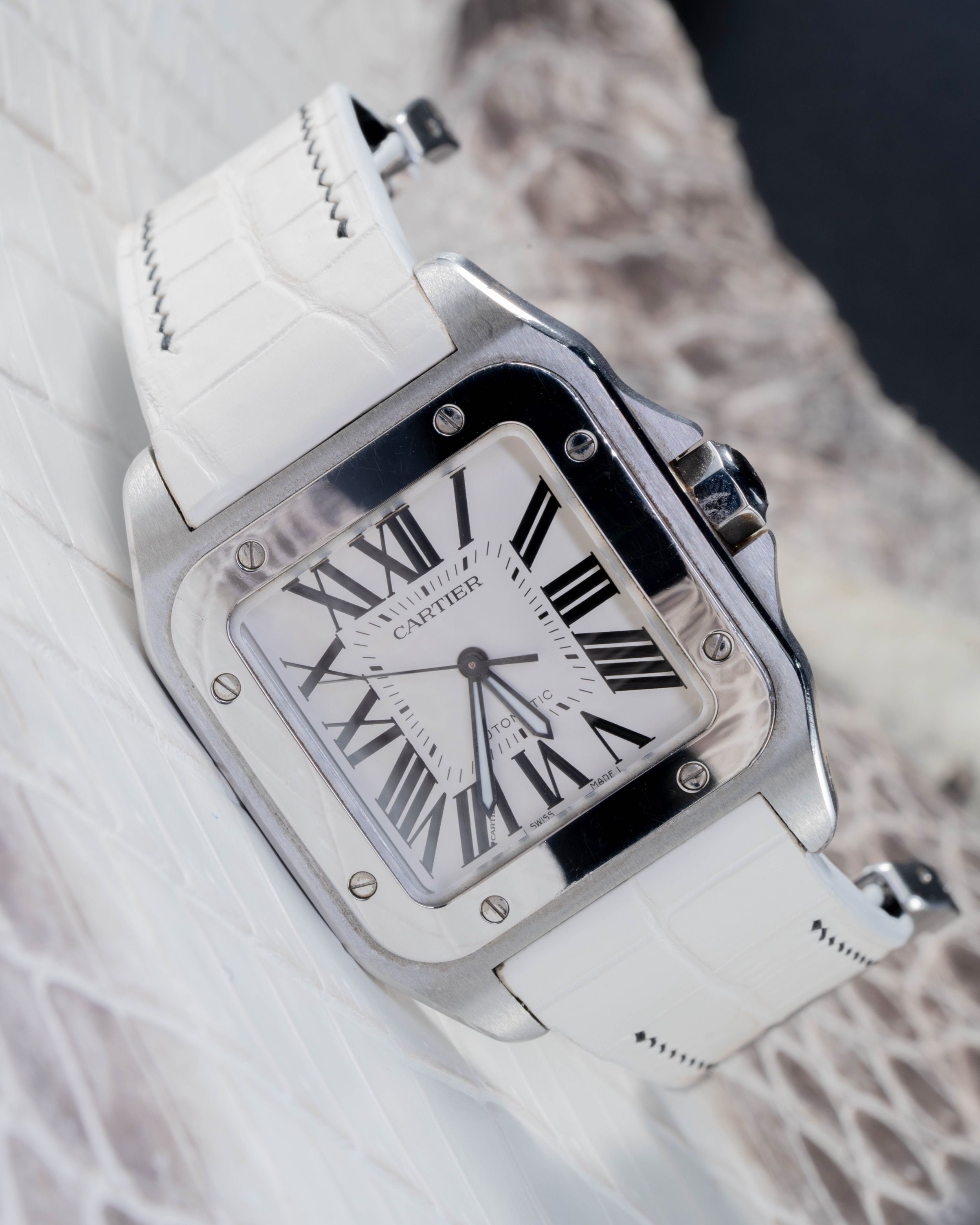 Cartier santos 100 hotsell watch leather strap