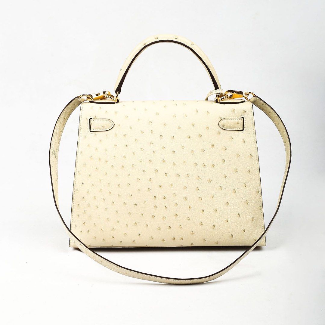Hermes Kelly 28 Sellier Parchemin Ostrich Gold Hardware