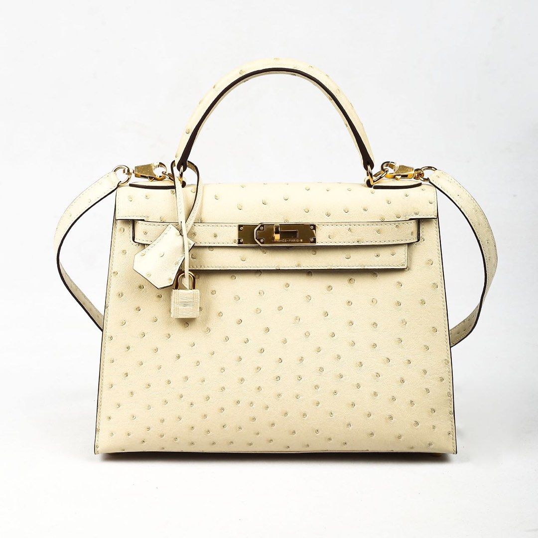Hermes Kelly 28 Sellier Parchemin Ostrich Gold Hardware