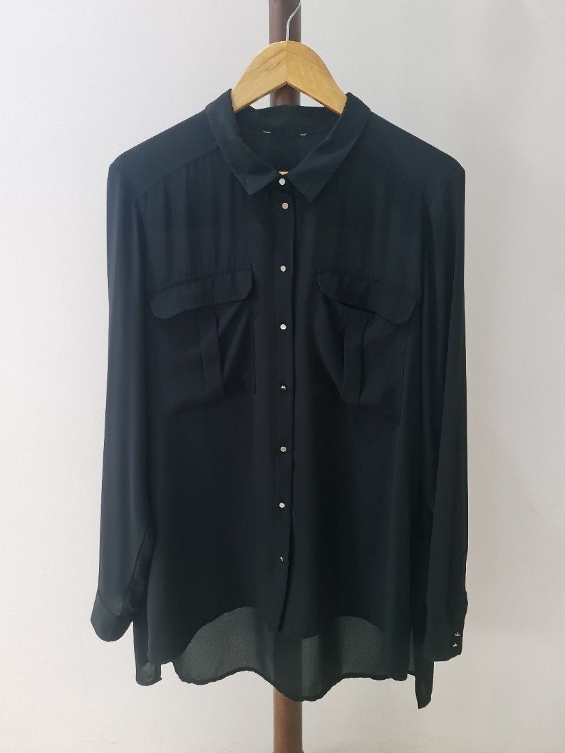 H M Black Polyester Chiffon Blouse Women s Fashion Tops Blouses