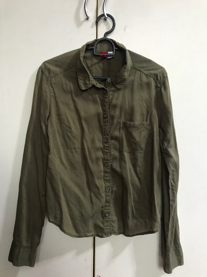 H M Olive Green Shirt Women s Fashion Tops Shirts on Carousell