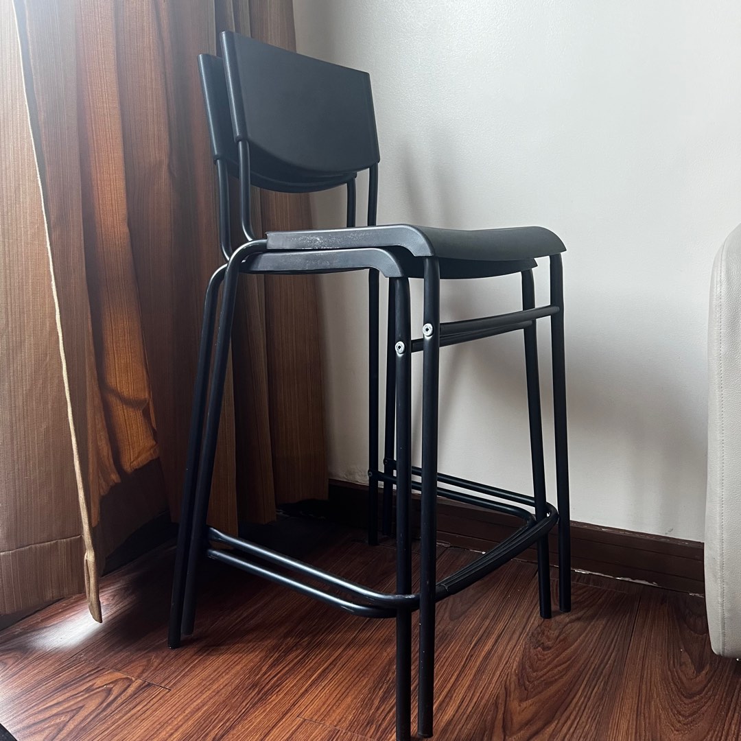IKEA Stig Black Bar Stool in 63 cm (Set of 2) on Carousell