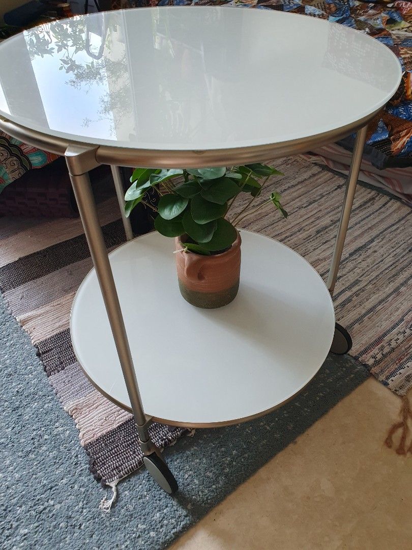Ikea Strind glass coffee side table with wheels, Furniture & Home