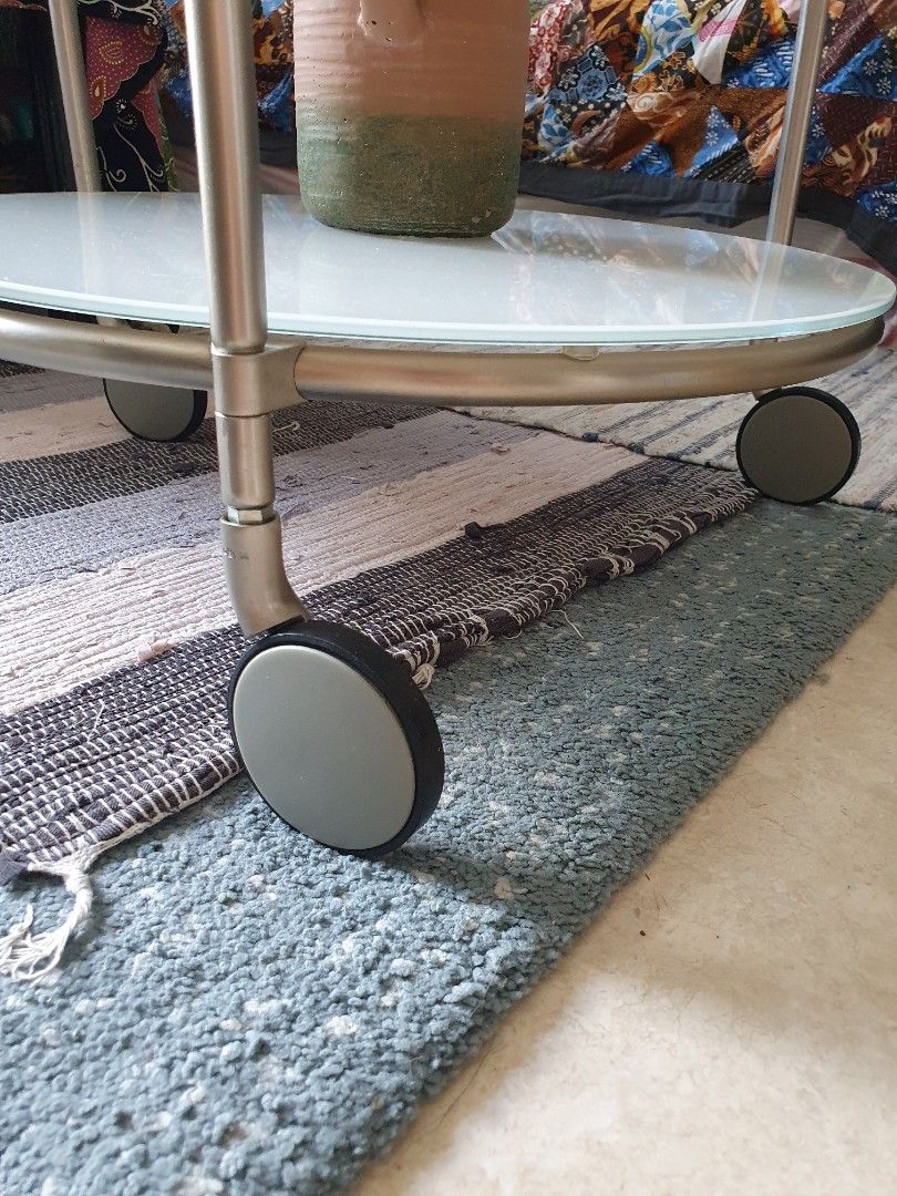 Ikea Strind glass coffee side table with wheels, Furniture & Home