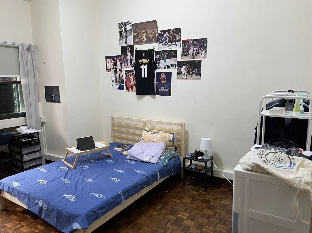 Ikea wood queen's bed and a desk, Furniture & Home Living, Furniture