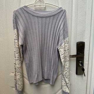 Lilac lace knit sweater rajut