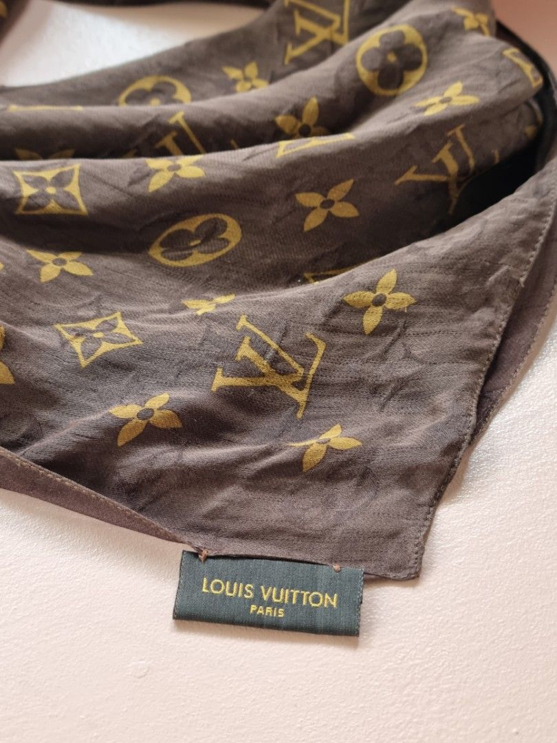 Louis Vuitton Scarf Shawl Monogram Silk Brown Beige Reversible 2way