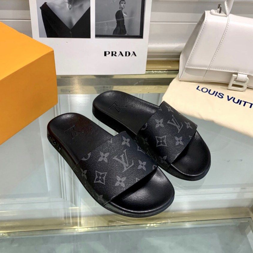 Louis Vuitton Black slides, Women's Fashion, Footwear, Flats & Sandals on  Carousell