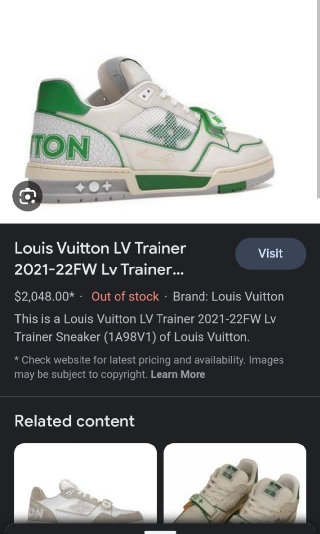 Louis Vuitton Trainer Mint Green / White LV 8.5