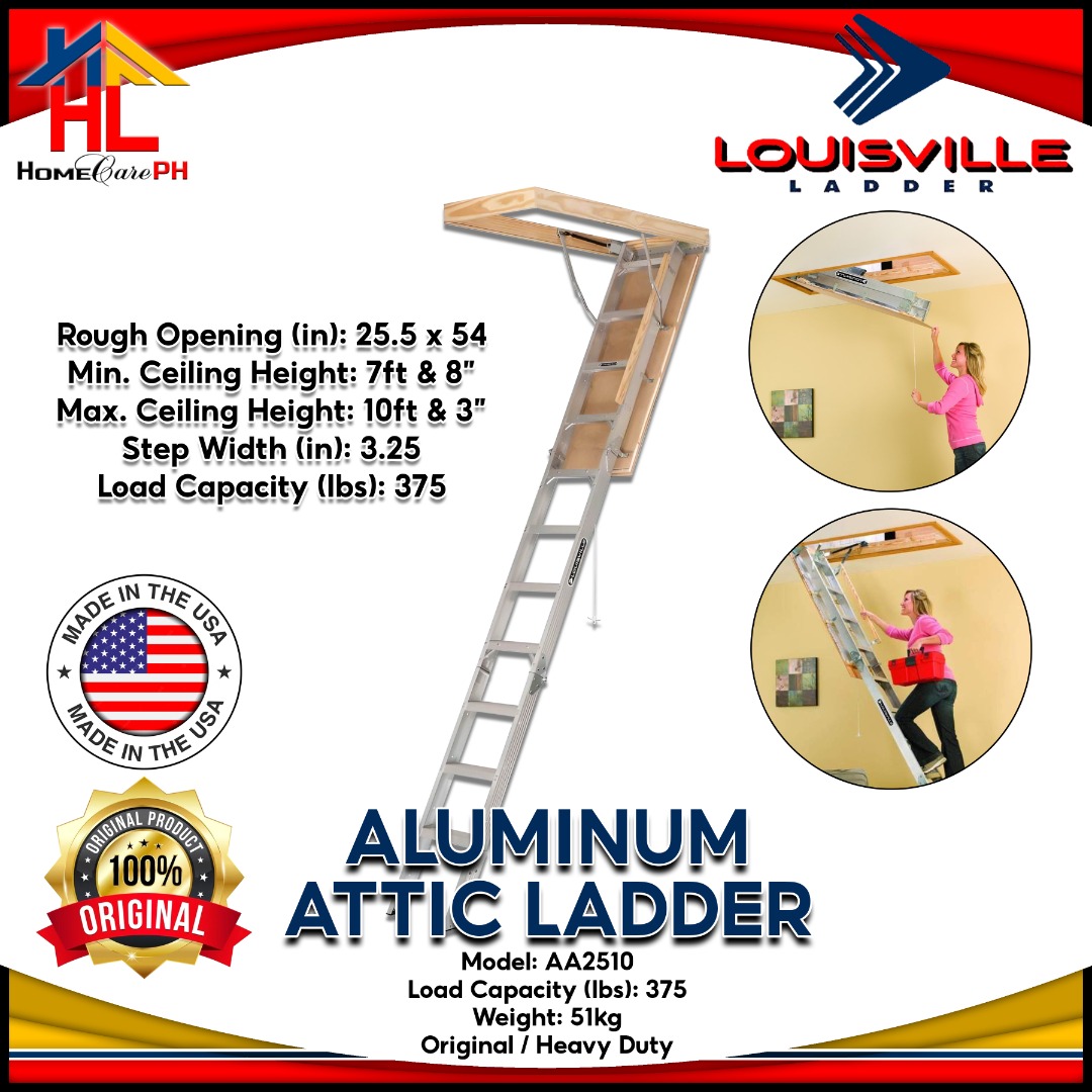 Louisville Aluminum Attic Ladder AA2210 / AA2510, Furniture & Home Living, Home Improvement