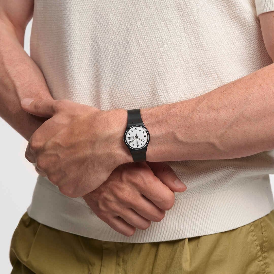 White dial black strap hotsell watch