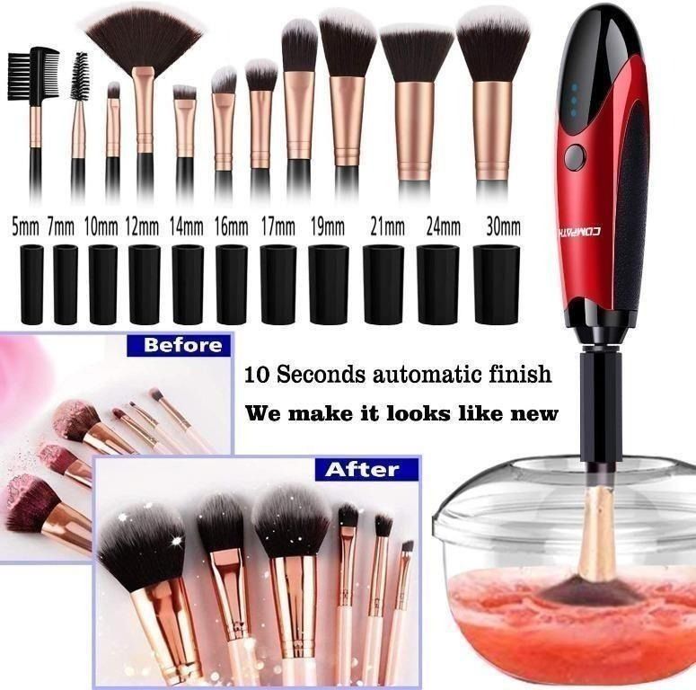Makeup Brush Cleaner and Dryer COMPATH Automatic Makeup Brush Clean Dry tools USB Charging 3 Adjustable Speeds Makeup Brush Cleaner with 11 Sizes