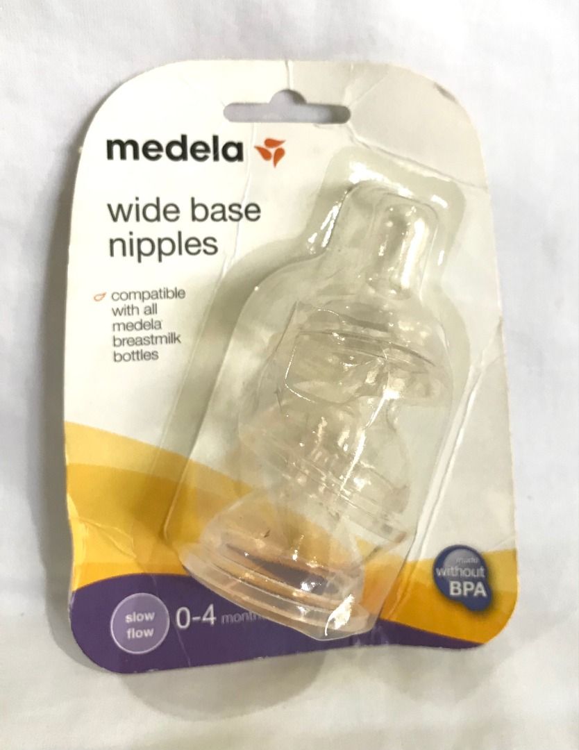 Medela 3 piece Wide Base Nipples, 04 months Slow Flow, NIP on Carousell