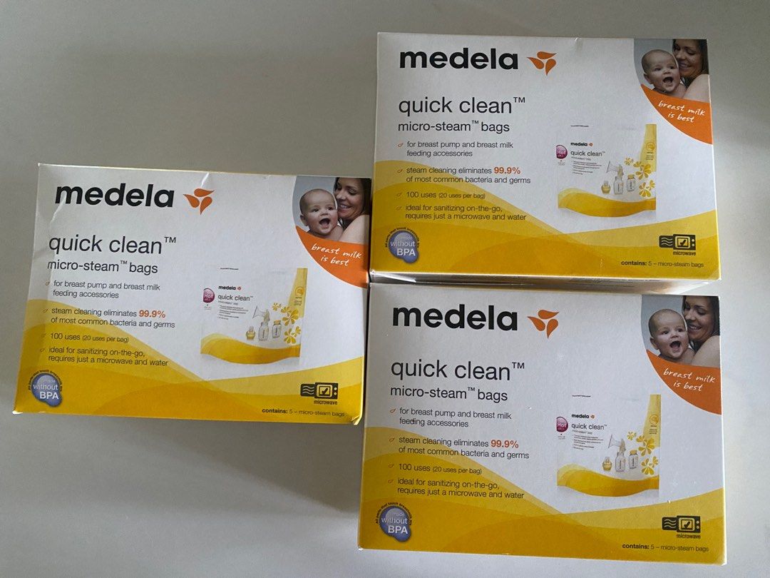 Medela Quick Clean MicroSteam Bags, Sterilizing Bags for Bottles Breast  Pump Parts Eliminates 99.9 of Common Bacteria Germs Disinfects Most  Breastpump Accessories, Yellow, 12 Pack : Baby 